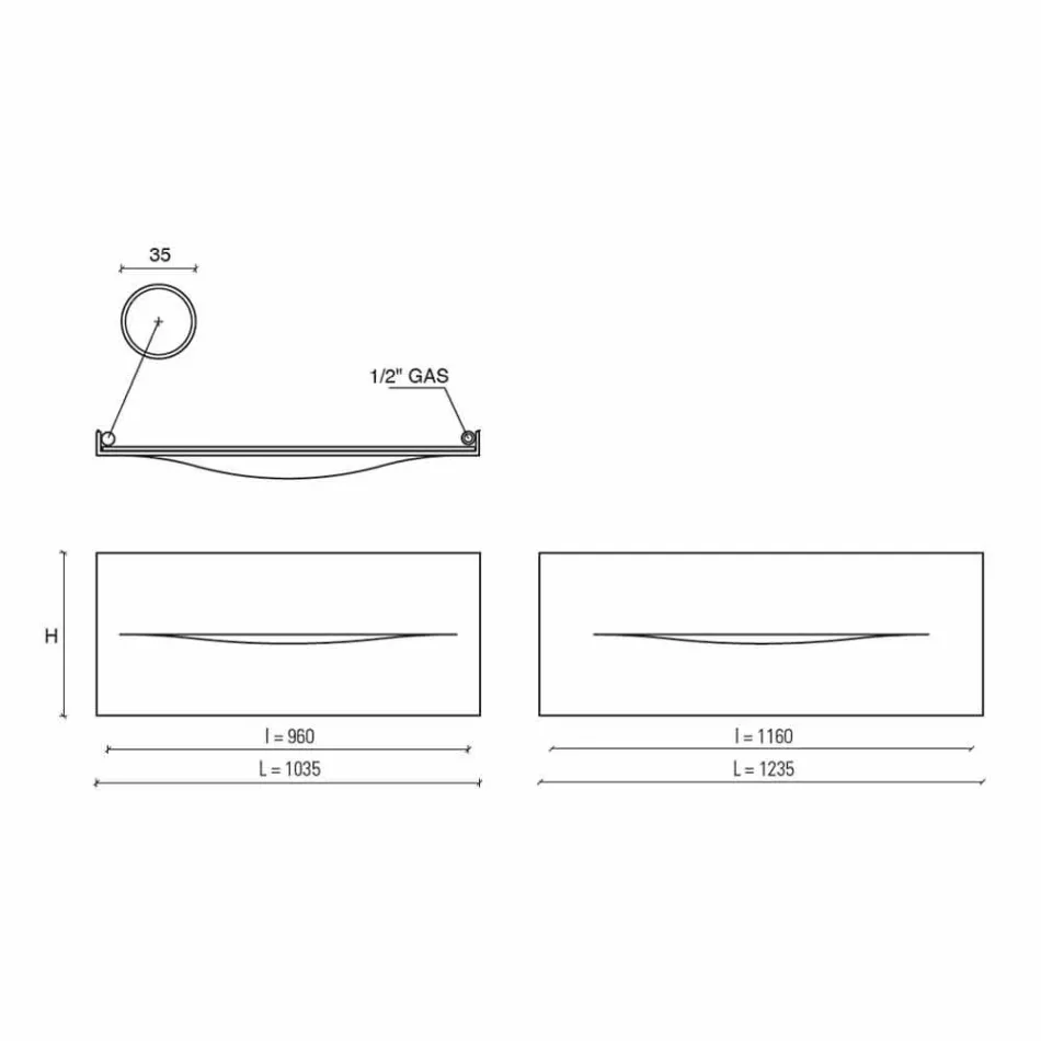 Plaque radiante hydraulique de conception horizontale en acier jusqu'à 820 W - Coupe Viadurini