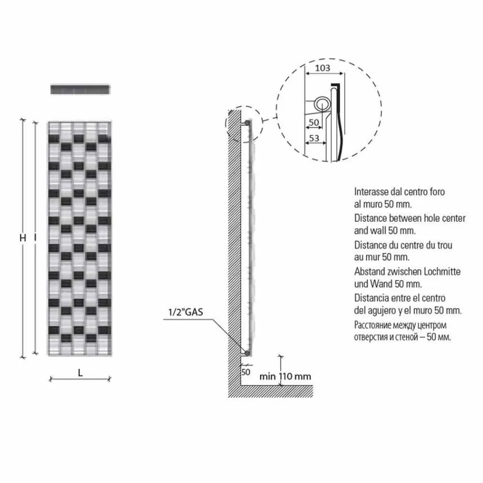 Plaque radiante en acier à 5 barres de conception verticale jusqu'à 1003 watts - River Viadurini