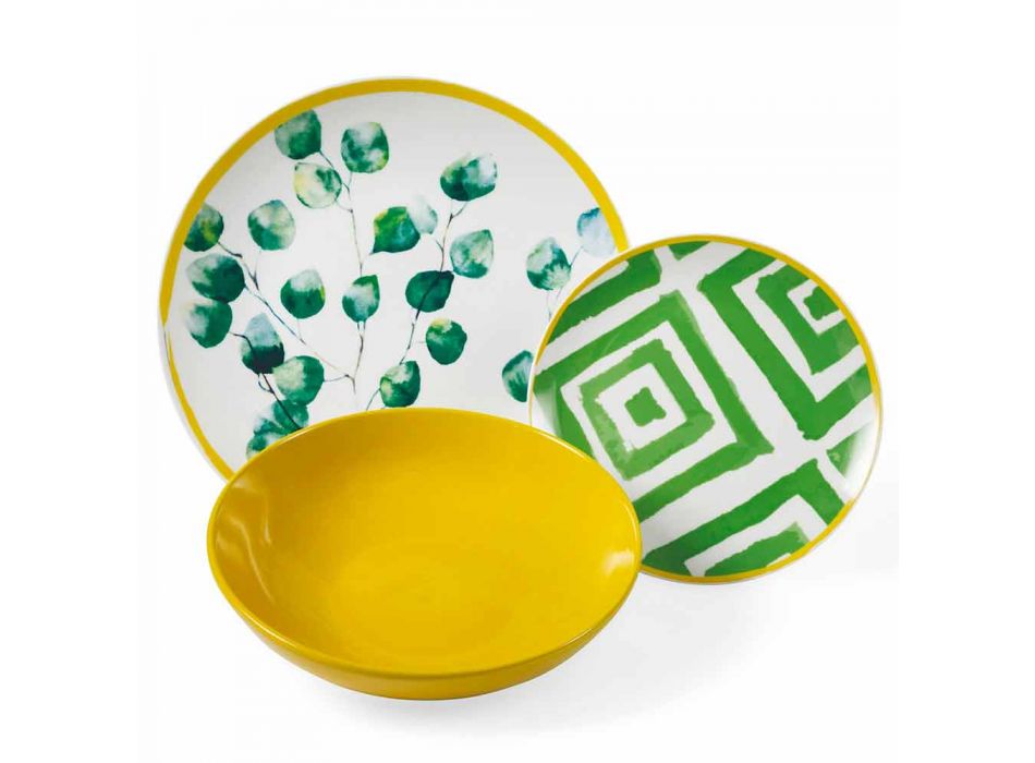 Assiettes Colorées en Porcelaine et Gres Service Moderne Complet 18 Pièces - Albore Viadurini