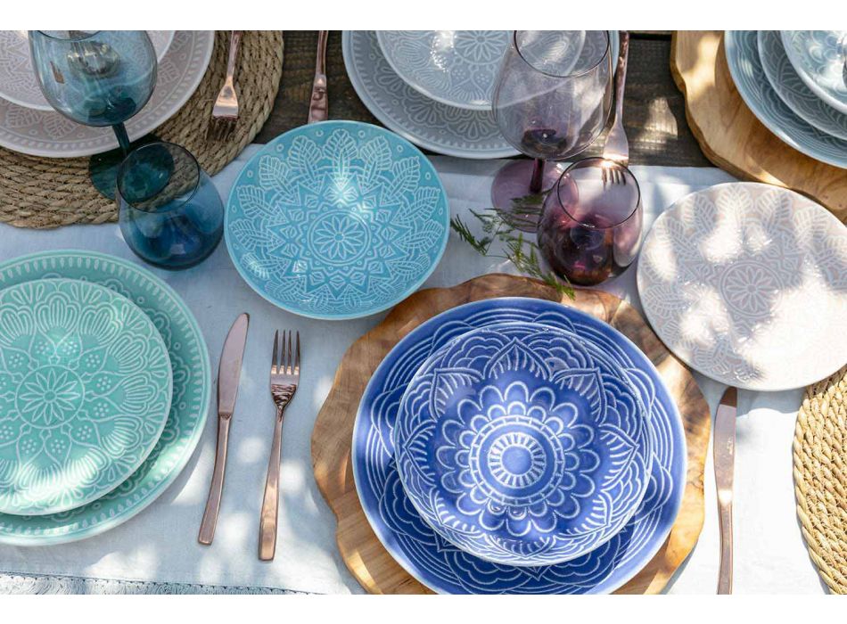 Assiettes colorées modernes 18 pièces Service de table complet à Gres - Creta Viadurini
