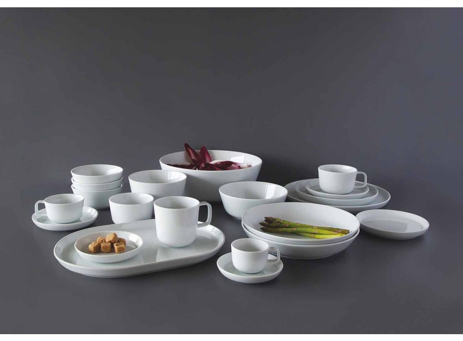 Assiettes de Service Design Ovale Blanc Moderne en Porcelaine 4 Pièces - Arctique Viadurini