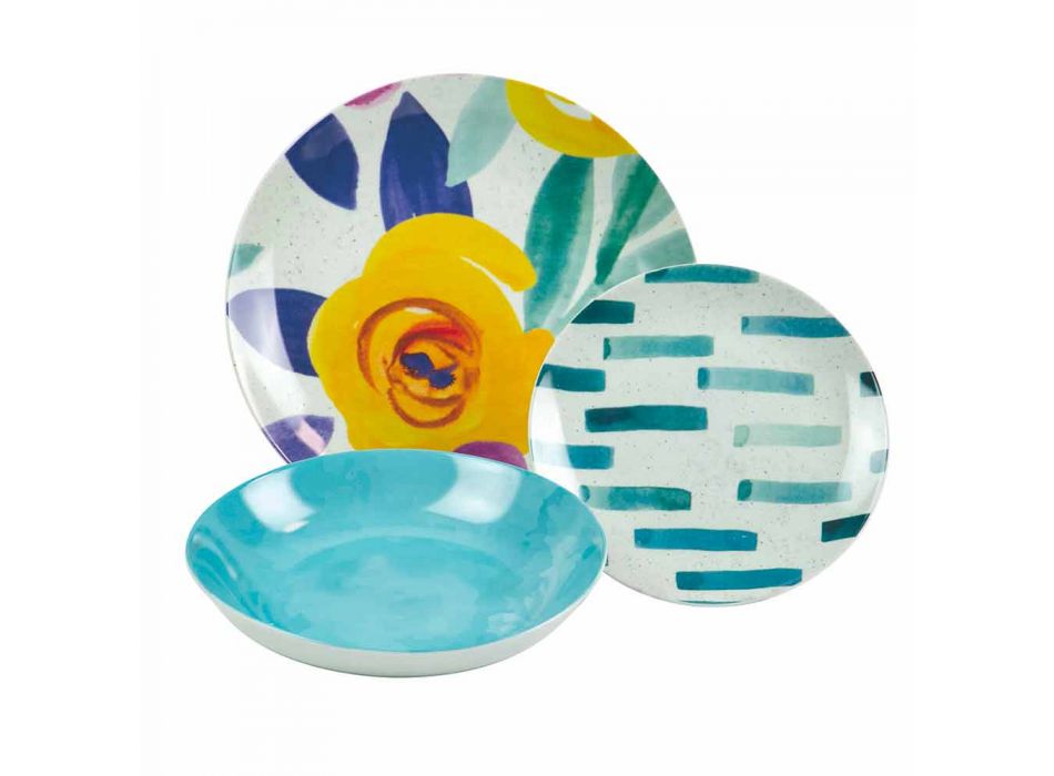 Assiettes de Table Design Colorées en Grès et Porcelaine 18 Pièces - Tintarello Viadurini