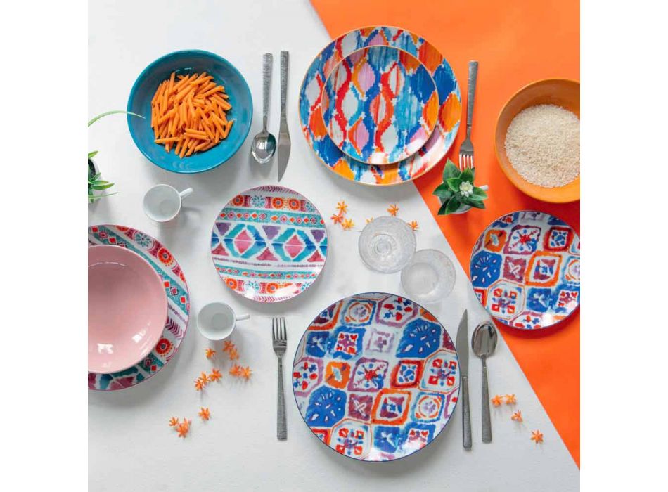 Assiettes de Table Service Complet en Porcelaine et Grès Coloré 18 Pièces - Anfa Viadurini
