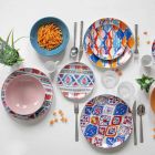 Assiettes de Table Service Complet en Porcelaine et Grès Coloré 18 Pièces - Anfa Viadurini