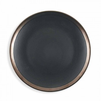 Ensemble de vaisselle moderne en plaques de grès noir et or 18 pièces - Oronero