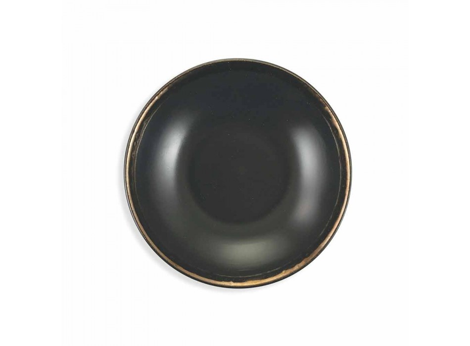 Ensemble de vaisselle moderne en plaques de grès noir et or 18 pièces - Oronero Viadurini