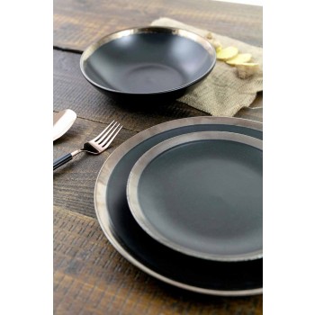 Ensemble de vaisselle moderne en plaques de grès noir et or 18 pièces - Oronero