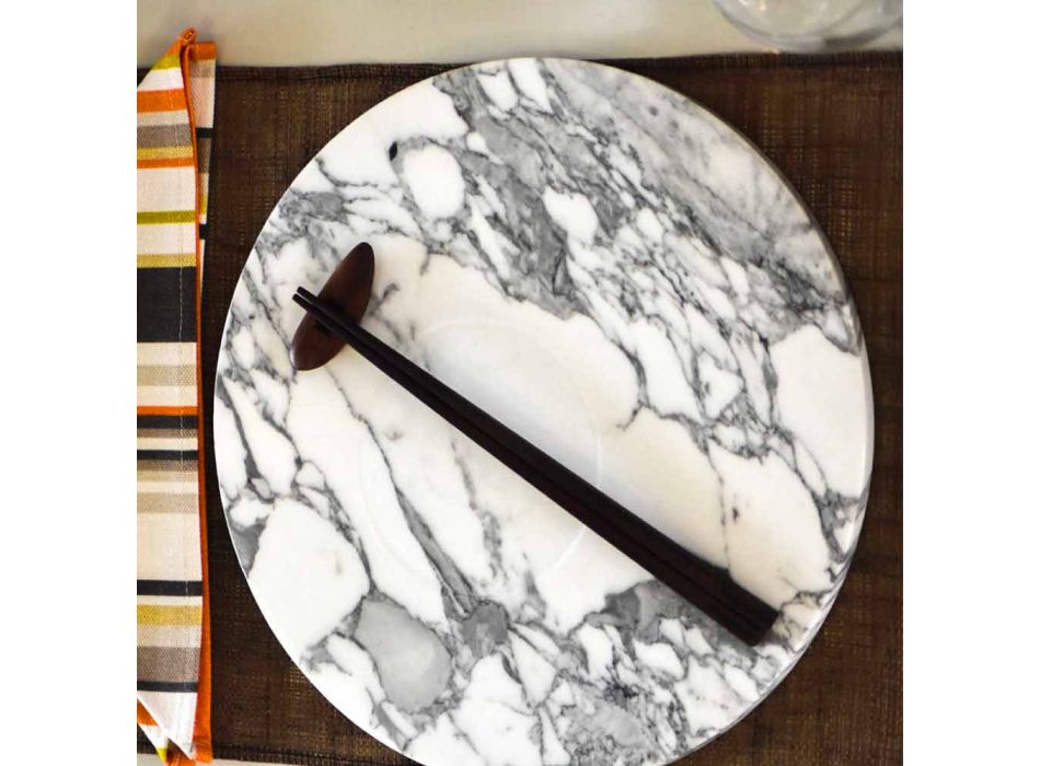 Assiette de service ronde en marbre blanc de Carrare fabriqué en Italie - Kamil Viadurini