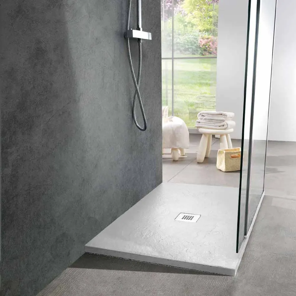 Receveur de Douche 120x90 Design Moderne en Résine Blanche Effet Ardoise - Sommo Viadurini