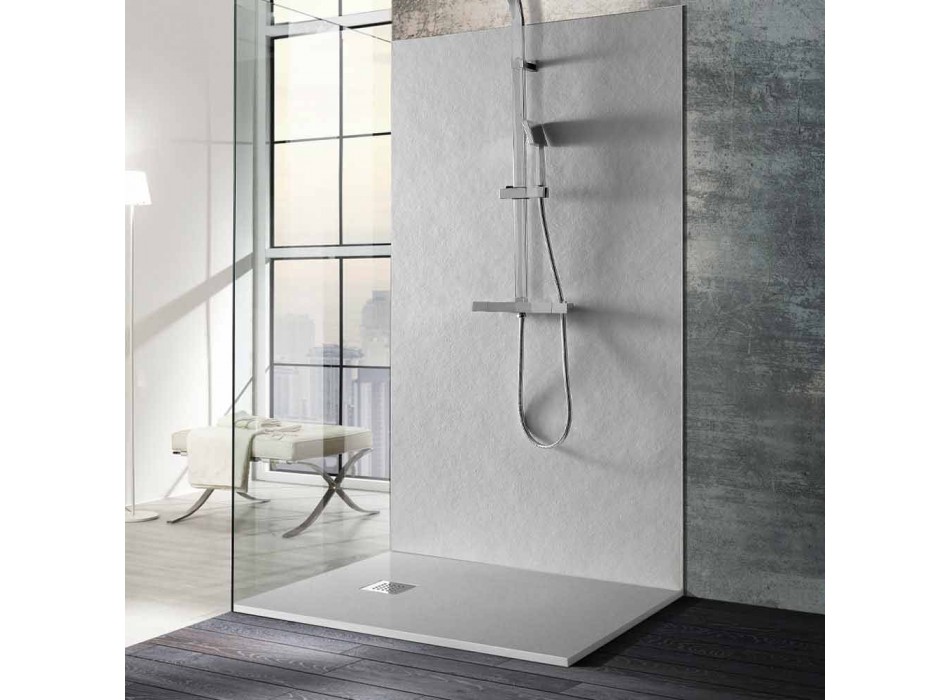 Receveur de douche 140x70 en résine effet pierre avec grille en acier - Domio Viadurini