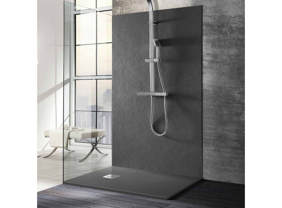 Receveur de douche 140x70 en résine effet pierre avec grille en acier - Domio Viadurini