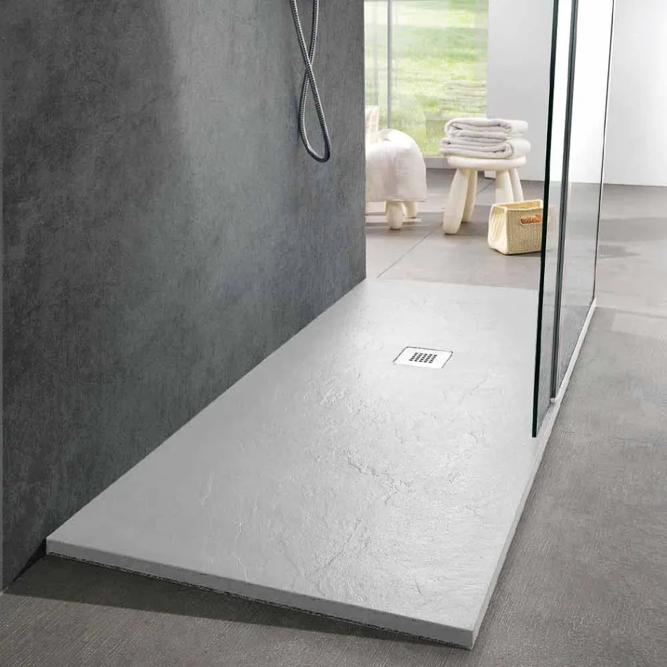 Receveur de Douche 160x70 Design Moderne en Résine Blanche Effet Ardoise - Sommo Viadurini