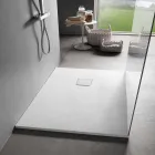 Receveur de Douche 90x70 en Résine Effet Velours Blanc avec Couvercle Drain - Estimo Viadurini