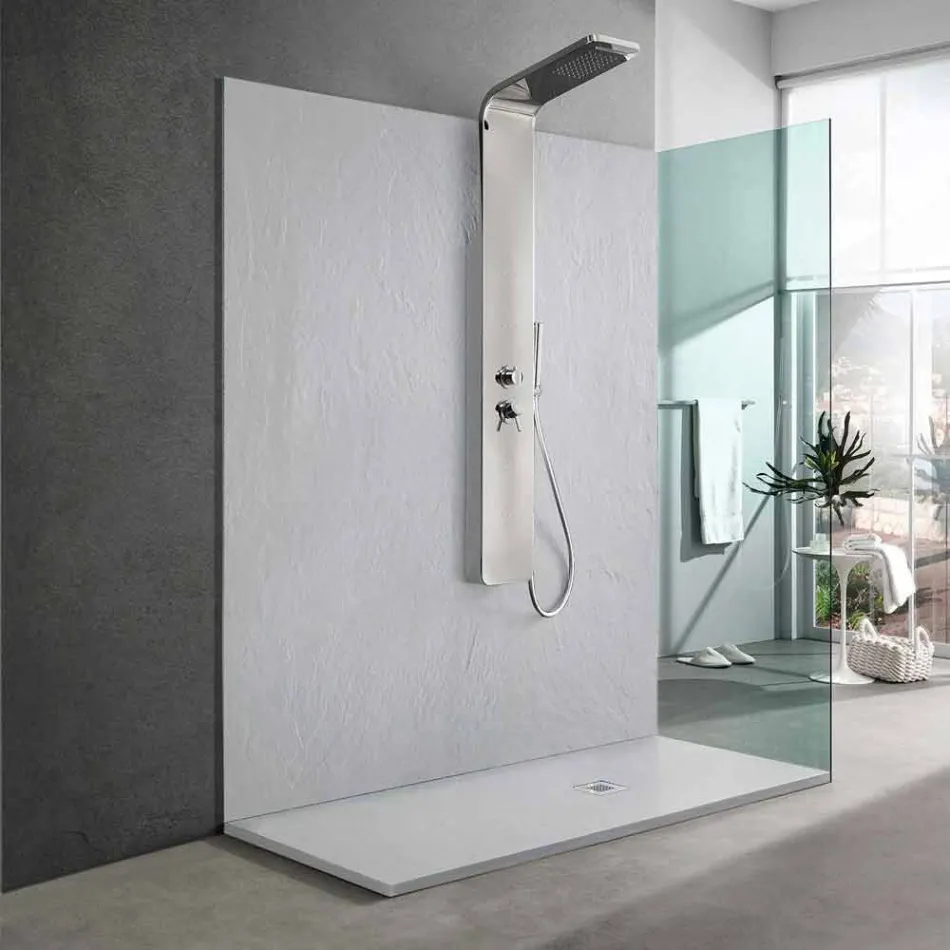 Receveur De Douche En Résine Blanche Effet Ardoise 170x70 Design Moderne - Sommo Viadurini