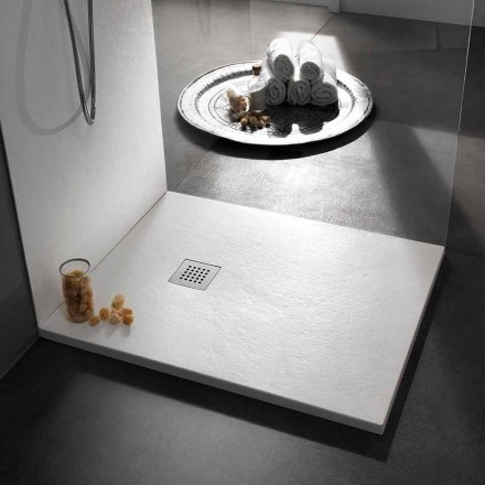 Receveur de douche carré 80x80 en résine avec finition effet pierre moderne - Domio Viadurini
