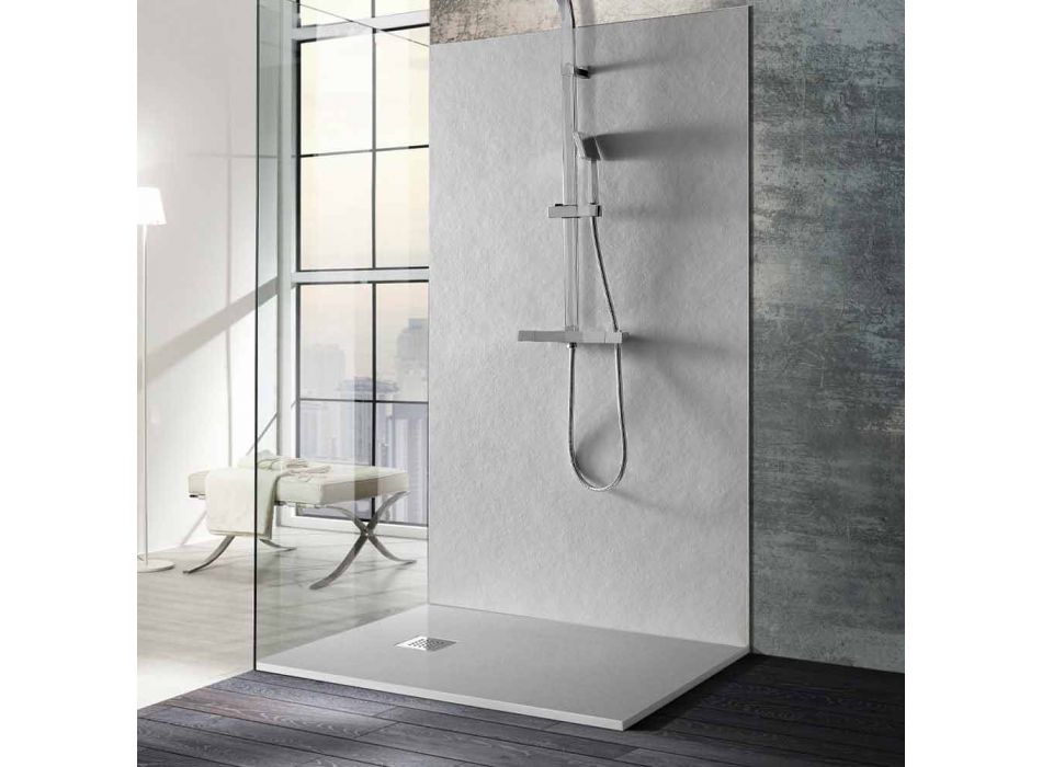 Receveur de douche rectangulaire 140x80 en résine avec grille en acier - Domio Viadurini