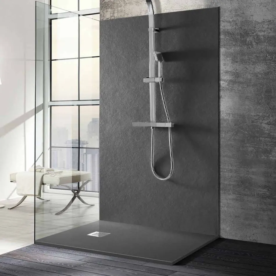 Receveur de douche rectangulaire 140x80 en résine avec grille en acier - Domio Viadurini