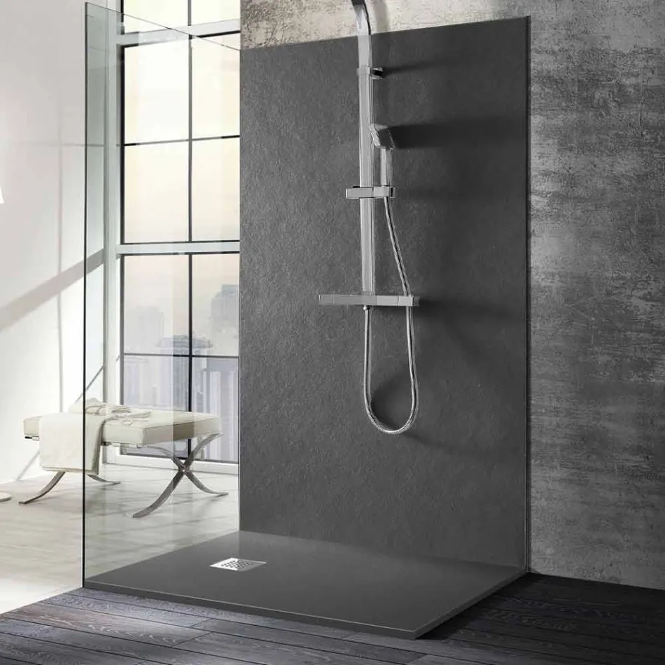 Receveur de douche rectangulaire 140x90 en résine effet pierre - Domio Viadurini