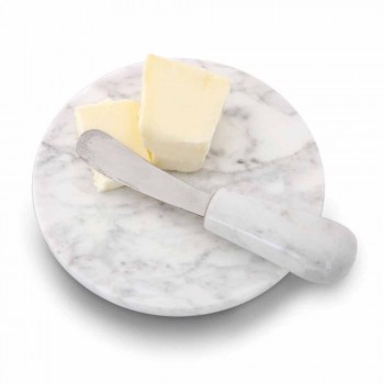 Assiette à beurre avec couteau en marbre blanc de Carrare Made in Italy - Donni