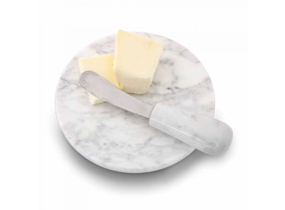 Assiette à beurre avec couteau en marbre blanc de Carrare Made in Italy - Donni Viadurini