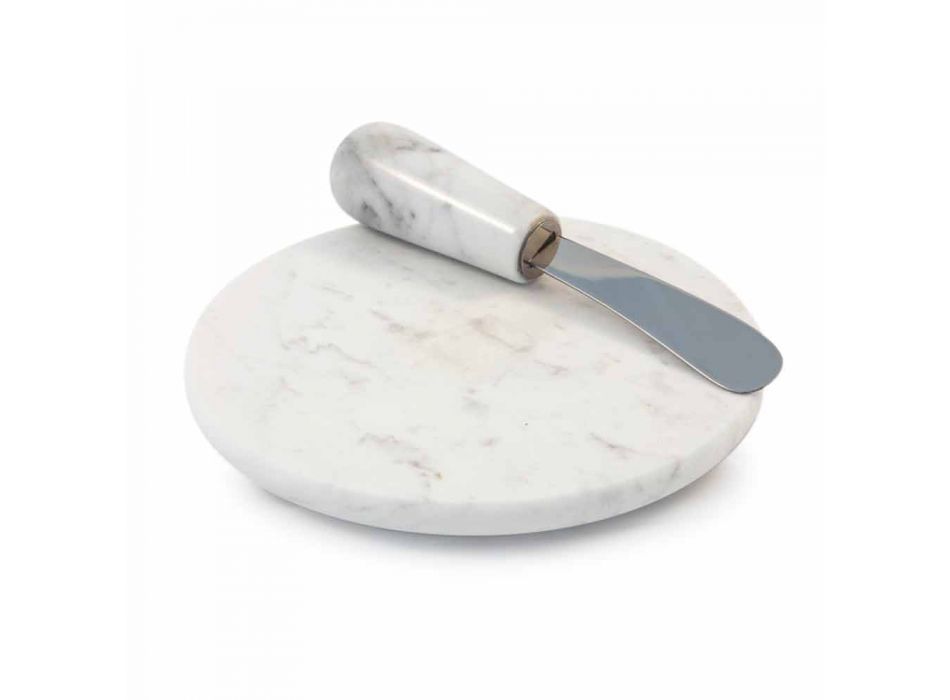 Assiette à beurre avec couteau en marbre blanc de Carrare Made in Italy - Donni Viadurini