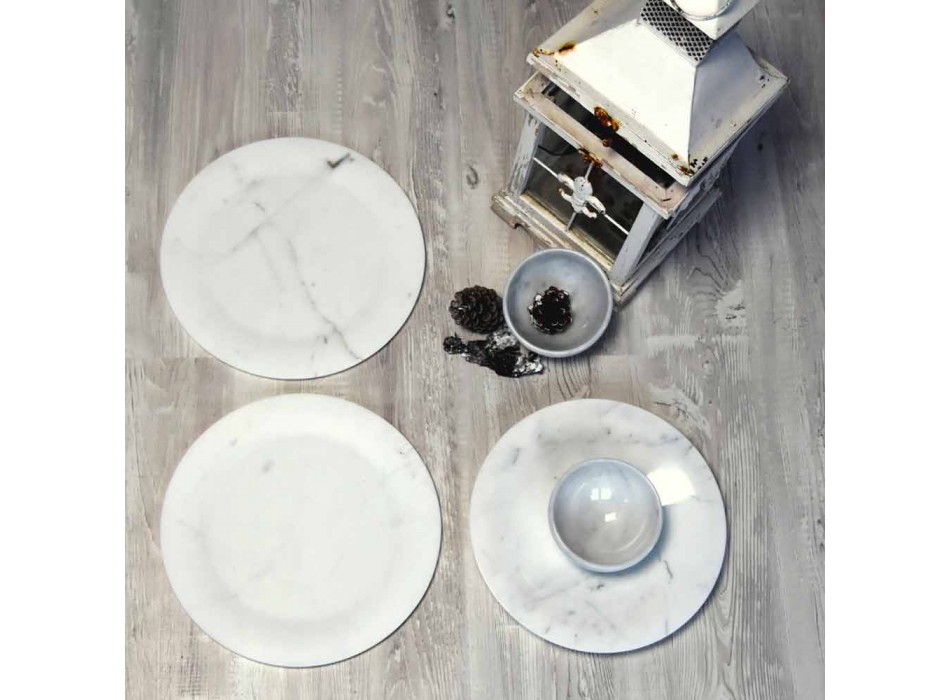 Assiette Plate en Marbre Statuaire Blanc Brillant de Design Made in Italy - Brandy Viadurini
