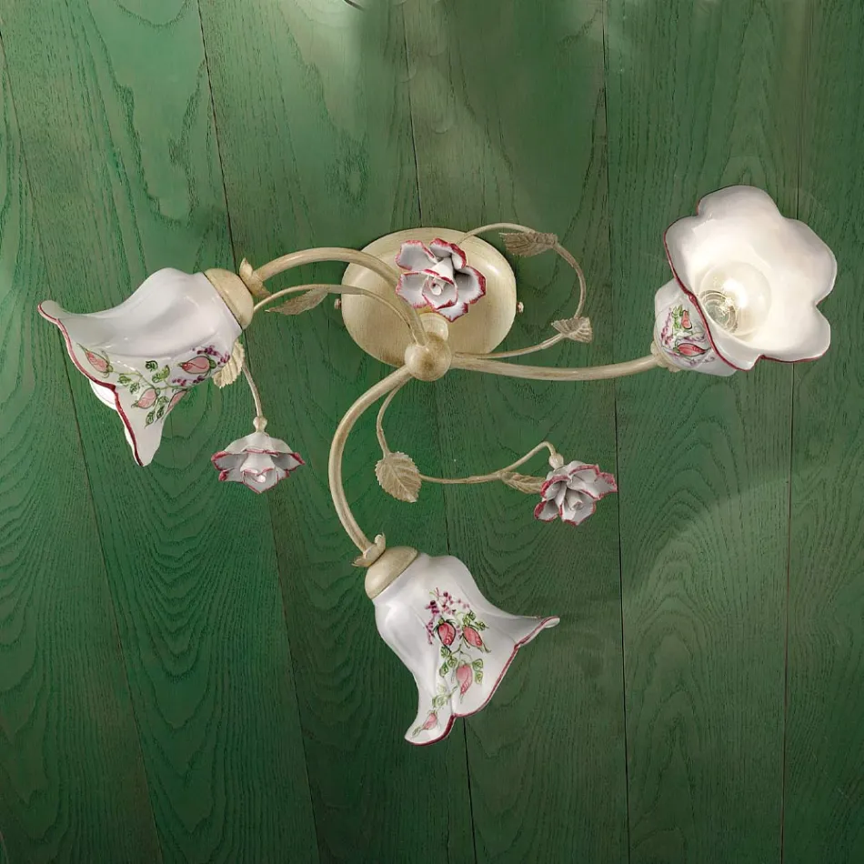 Plafonnier 3 Lumières Métal et Céramique Peint à la Main Fil Rouge - Pise Viadurini