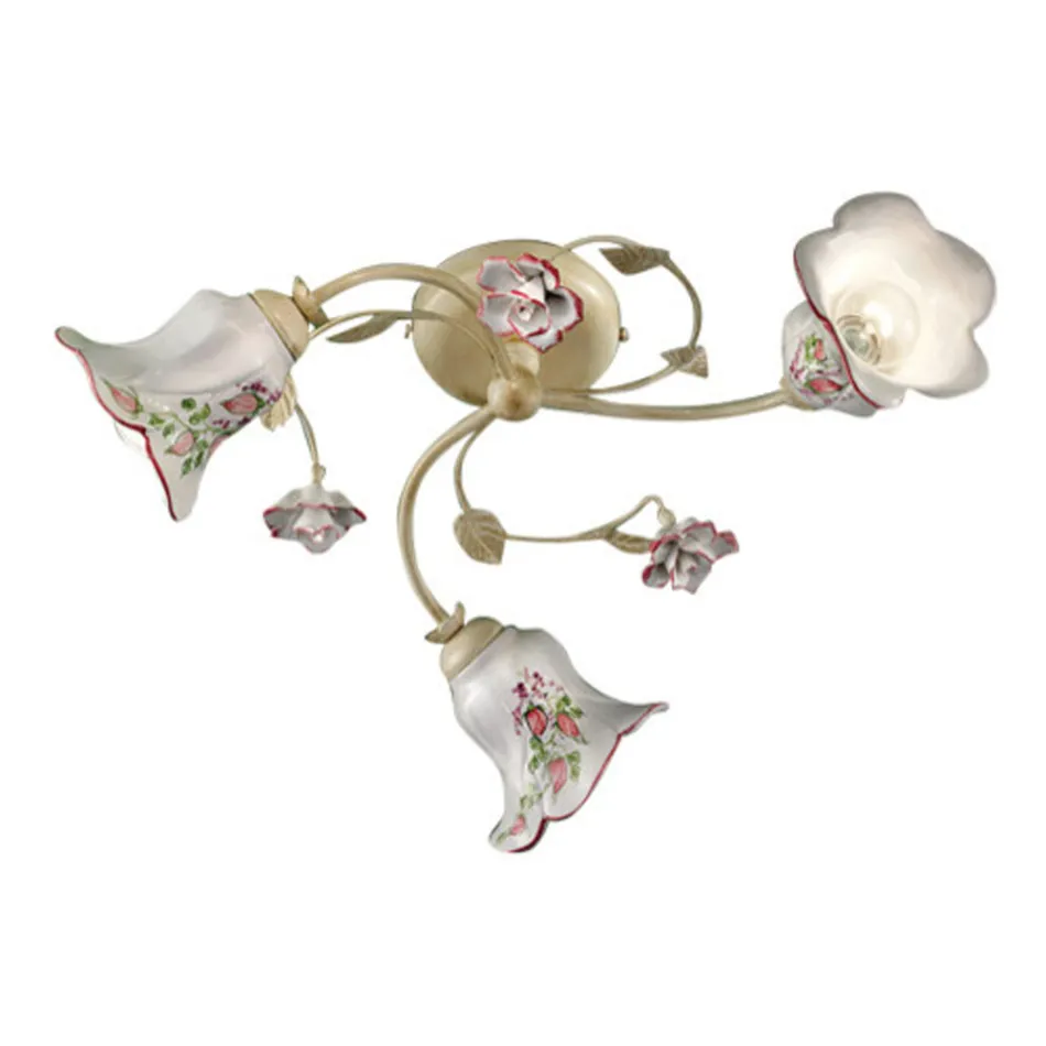 Plafonnier 3 Lumières Métal et Céramique Peint à la Main Fil Rouge - Pise Viadurini