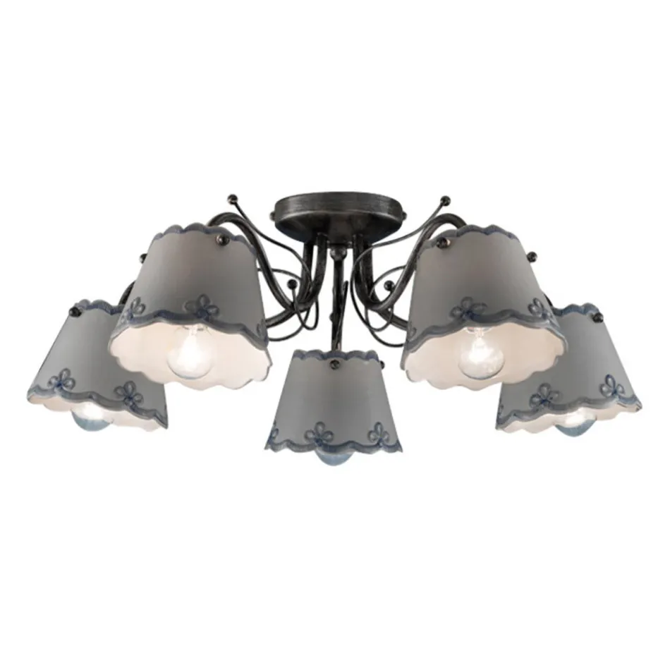 Plafonnier à 3 ou 5 Lumières en Céramique Effet Broderie Peinte à la Main - Ravenne Viadurini