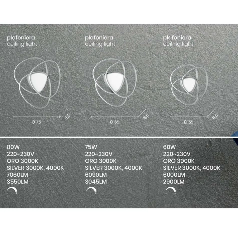 Plafonnier Applique LED en Métal Finition Or ou Argent - Rosella Viadurini