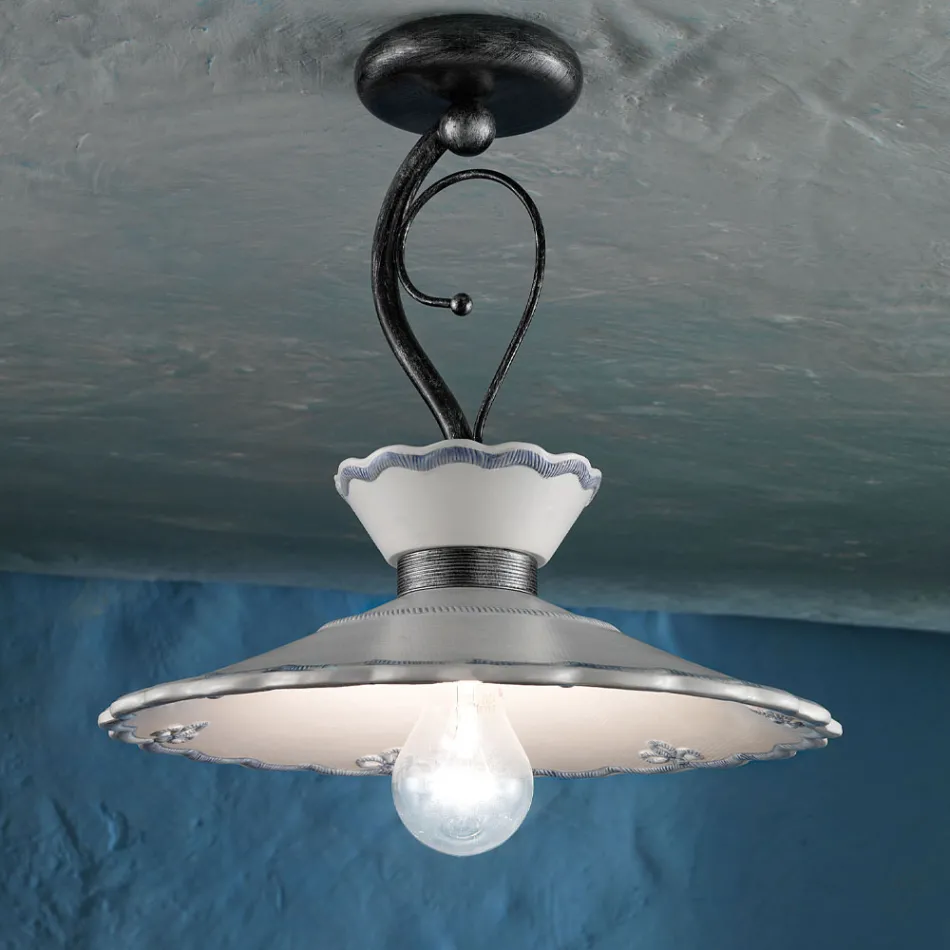 Plafonnier Artisan en Céramique Effet Broderie Peinte à la Main - Ravenne Viadurini