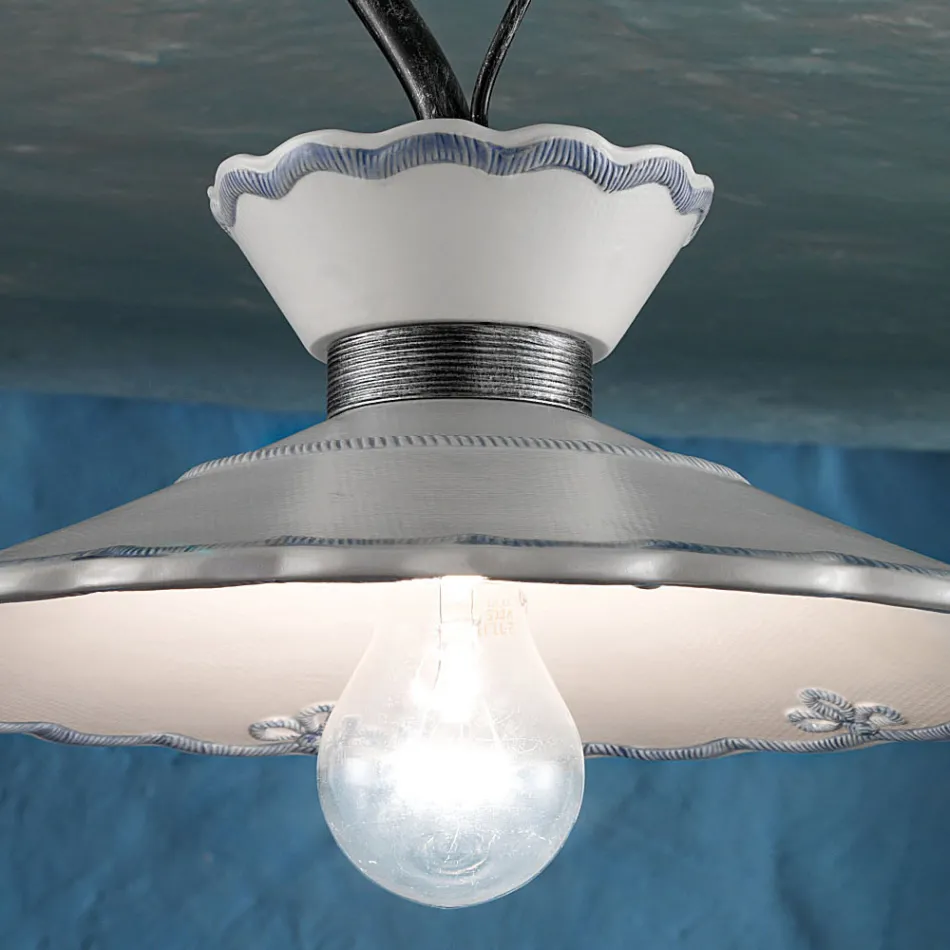 Plafonnier Artisan en Céramique Effet Broderie Peinte à la Main - Ravenne Viadurini