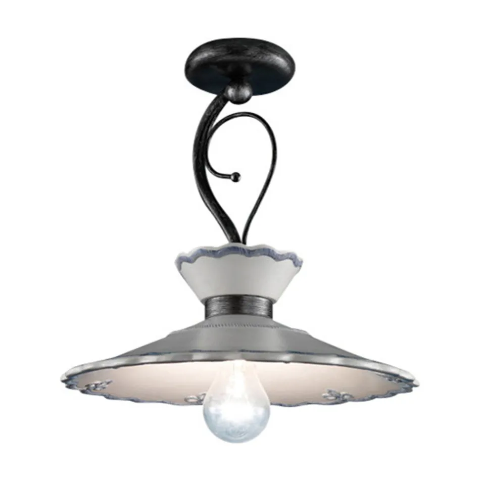 Plafonnier Artisan en Céramique Effet Broderie Peinte à la Main - Ravenne Viadurini