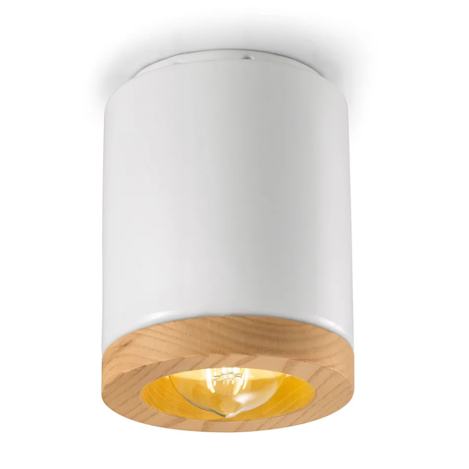 Plafonnier artisanal en bois et céramique de style nordique - Nateca Viadurini