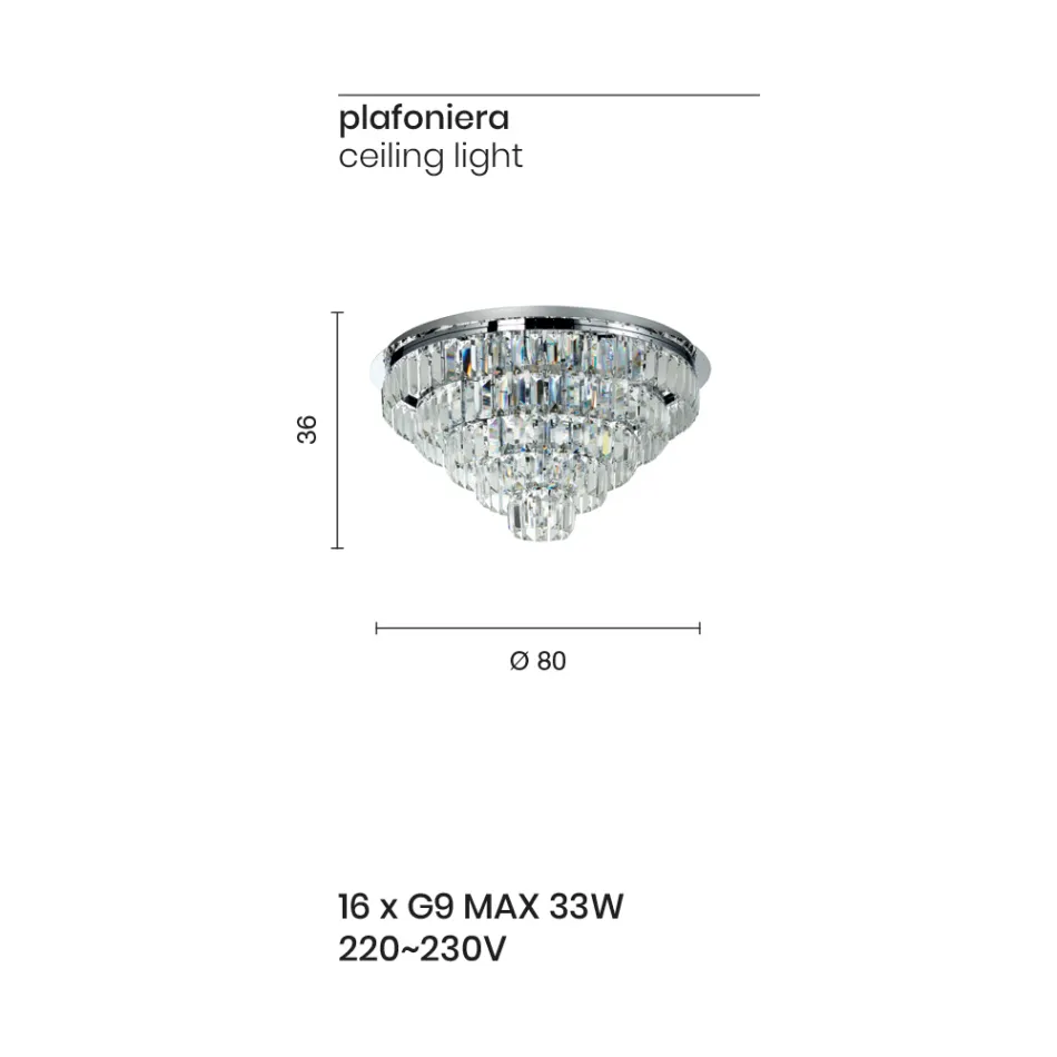 Plafonnier Classique en Métal Argenté et Pampilles en Cristal - Jérôme Viadurini