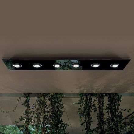 Plafonnier avec plaque de verre plate et abaissements - Kora Viadurini