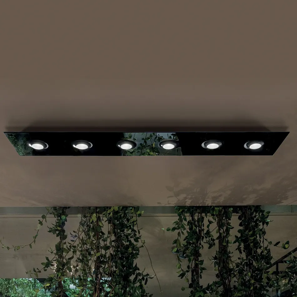 Plafonnier avec plaque de verre plate et abaissements - Kora Viadurini