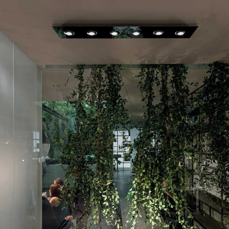 Plafonnier avec plaque de verre plate et abaissements - Kora Viadurini