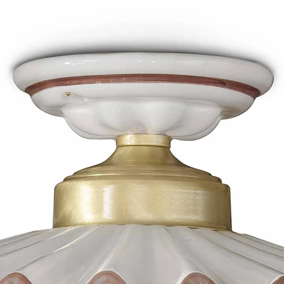 Plafonnier en Céramique Brillante Plissée et Bord Peint à la Main - Laquila Viadurini