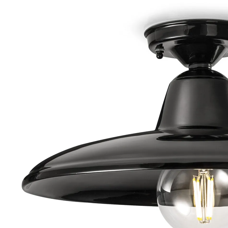 Plafonnier Design Vintage Industriel en Céramique Noire et Fer - Bew Viadurini