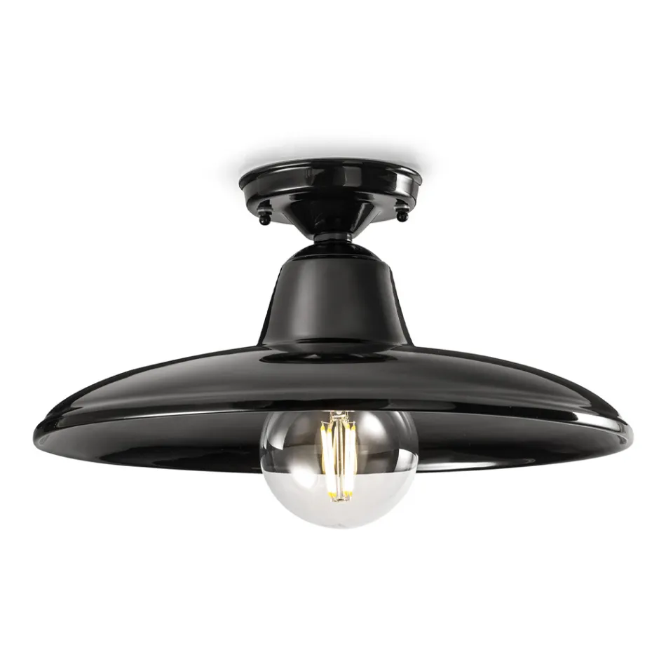 Plafonnier Design Vintage Industriel en Céramique Noire et Fer - Bew Viadurini