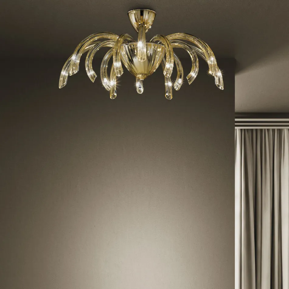 Plafonnier Vénitien en Verre et Métal Fabriqué à la Main en Italie - Jason Viadurini