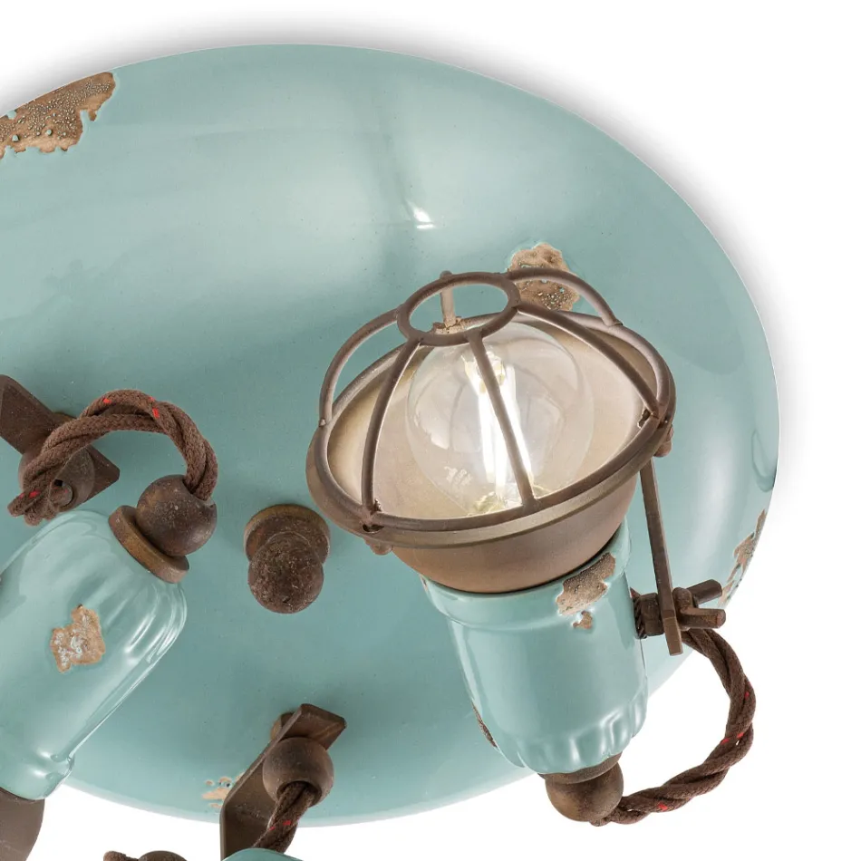 Plafonnier industriel 3 spots en fer et céramique artisanale - loft Viadurini