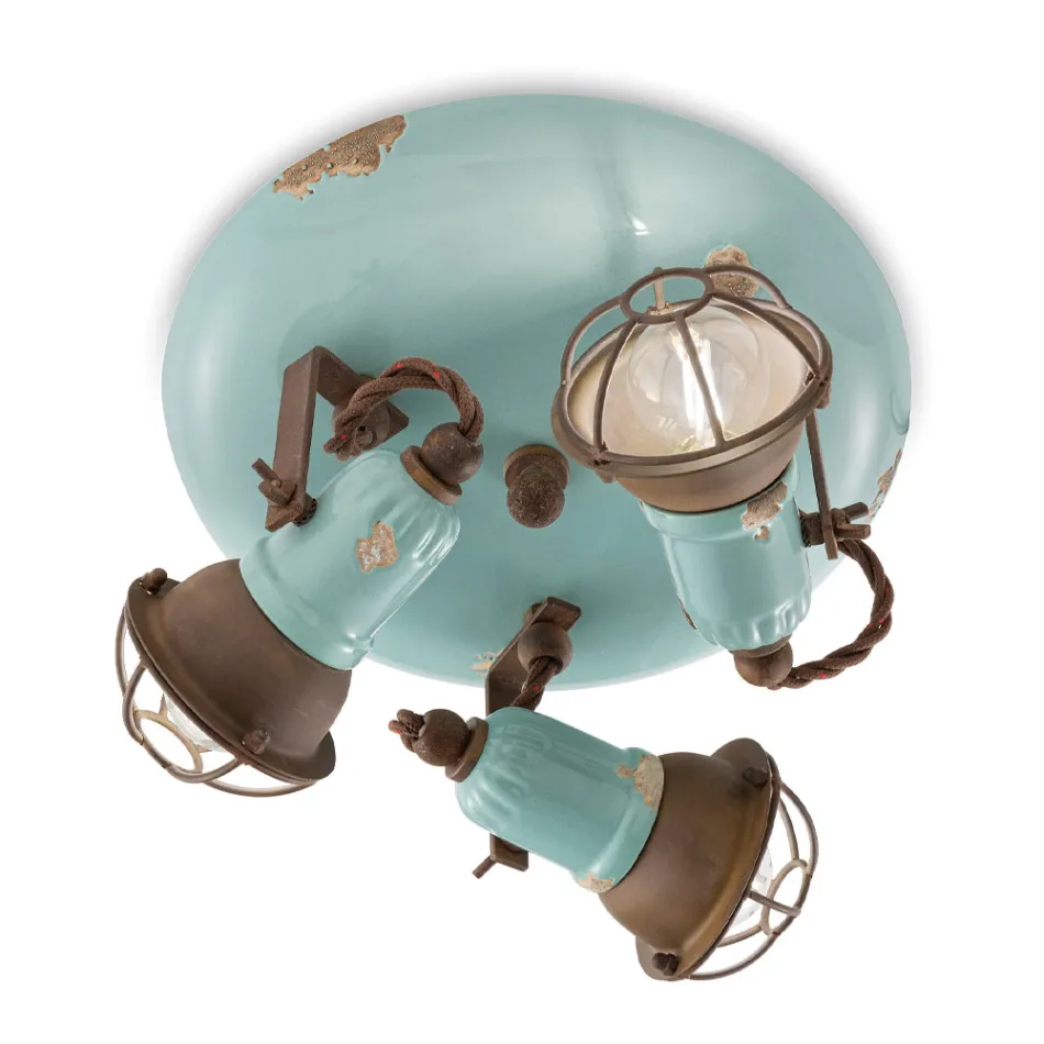 Plafonnier industriel 3 spots en fer et céramique artisanale - loft Viadurini