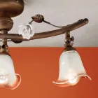 Plafonnier linéaire à 3 lumières en fer, verre et rosaces en céramique - Sienne Viadurini