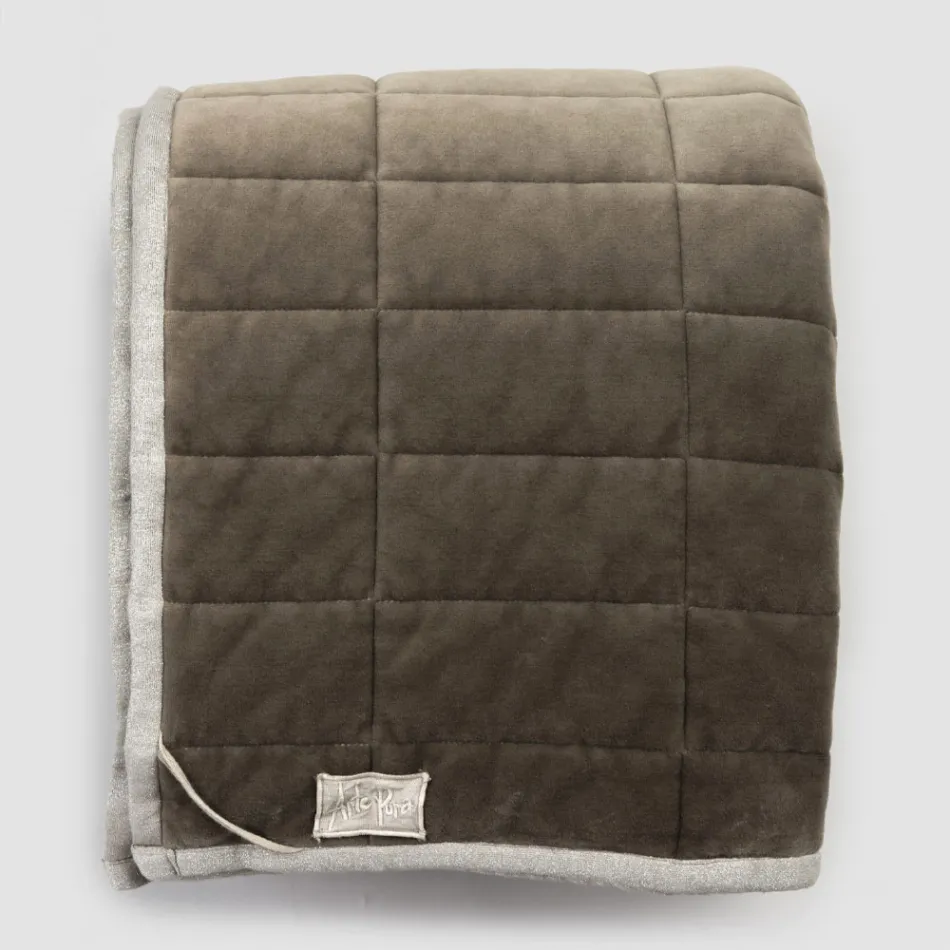 Plaid en Satin de Coton et Chenille avec Lurex, Craie ou Bordure Rétro - Tortoro Viadurini