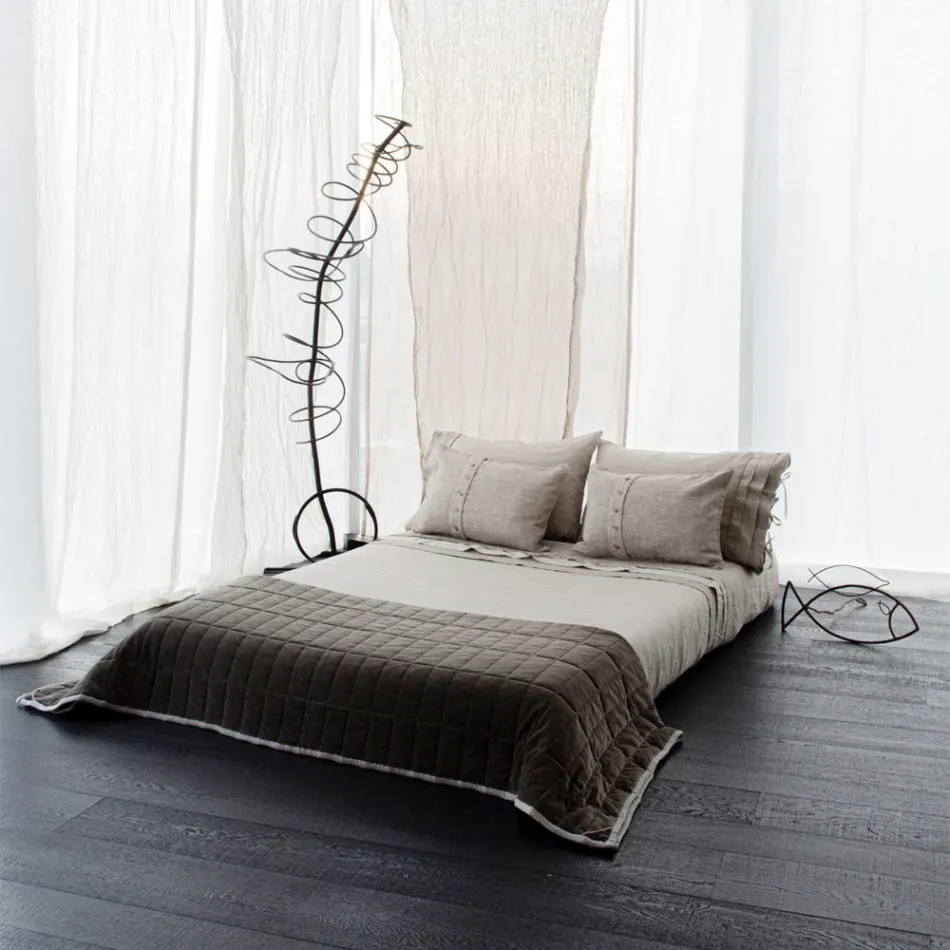 Plaid en Satin de Coton et Chenille avec Lurex, Craie ou Bordure Rétro - Tortoro Viadurini