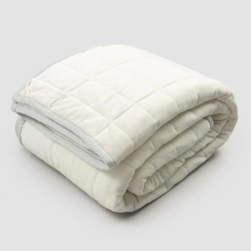 Plaid en Satin de Coton et Chenille avec Lurex, Craie ou Bordure Rétro - Tortoro Viadurini