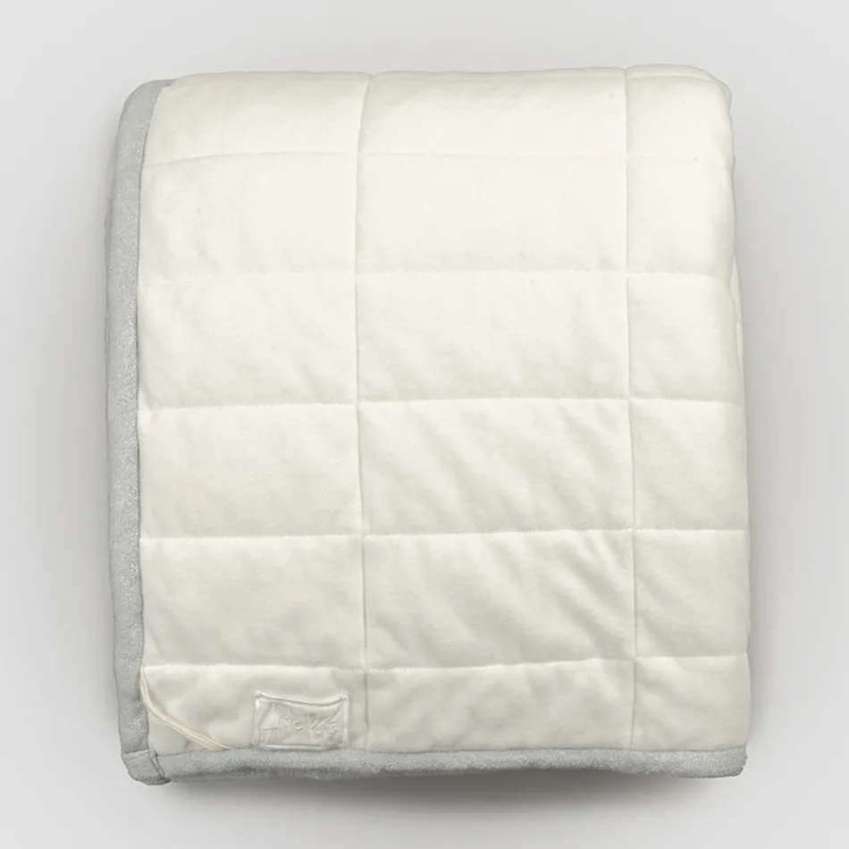 Plaid en Satin de Coton et Chenille avec Lurex, Craie ou Bordure Rétro - Tortoro Viadurini