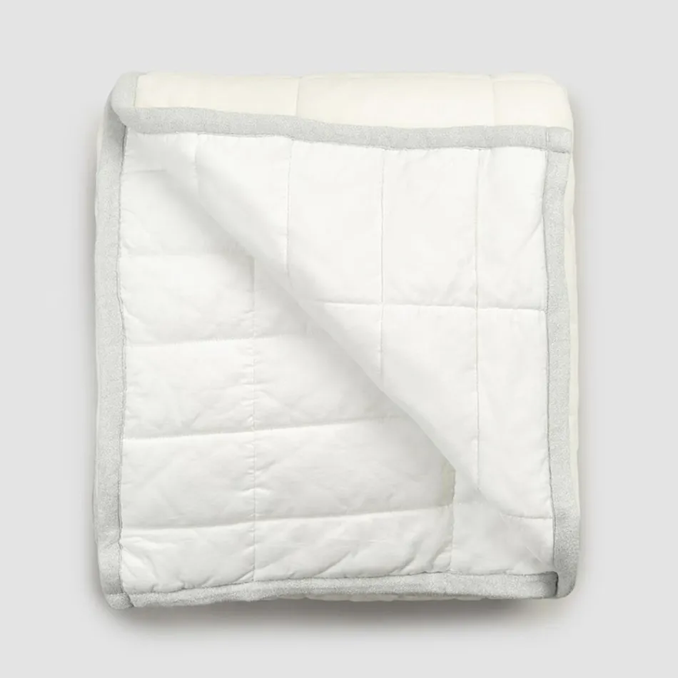 Plaid en Satin de Coton et Chenille avec Lurex, Craie ou Bordure Rétro - Tortoro Viadurini